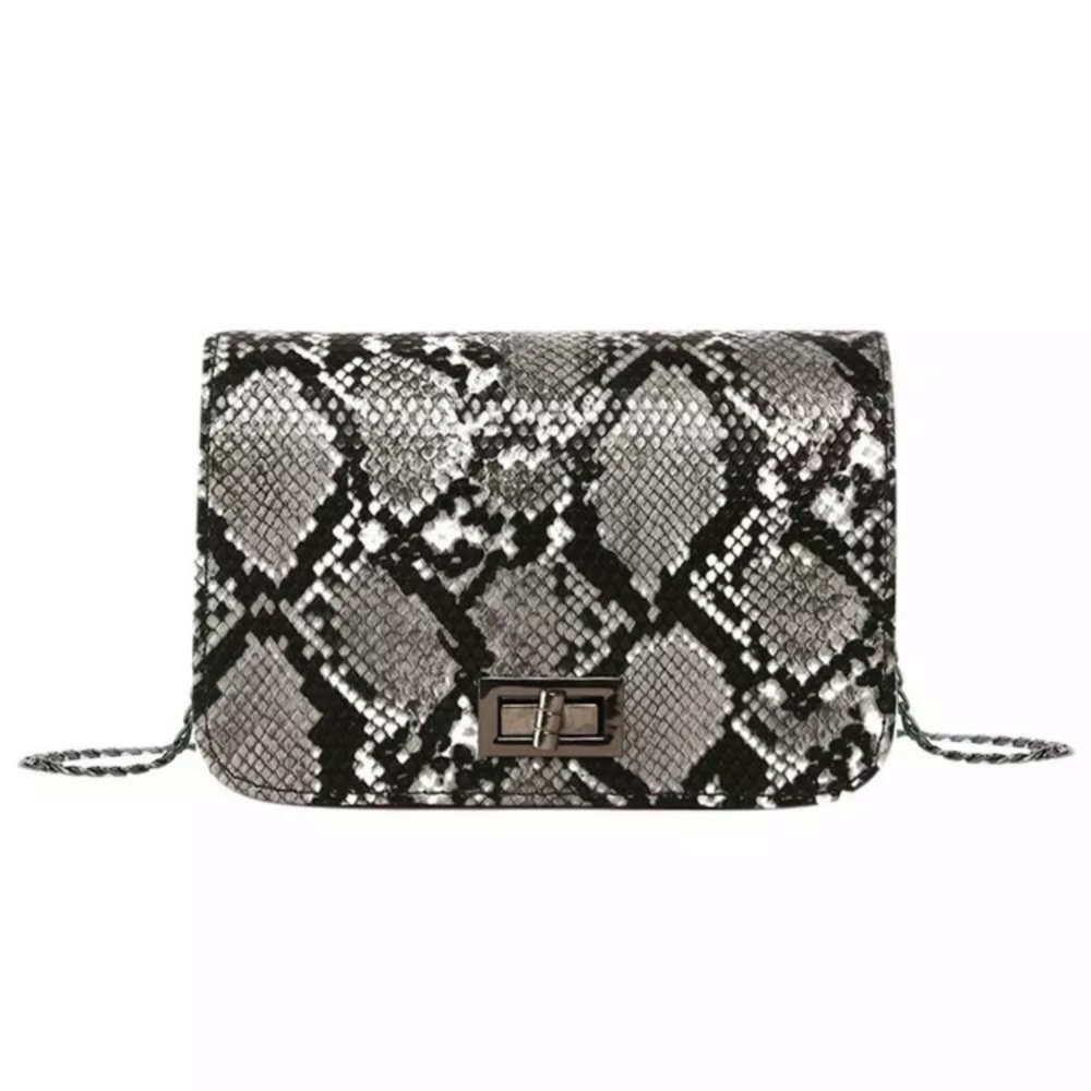 SALE! NEW! FAUX SNAKESKIN BLACK/GREY OVER SHOULDER